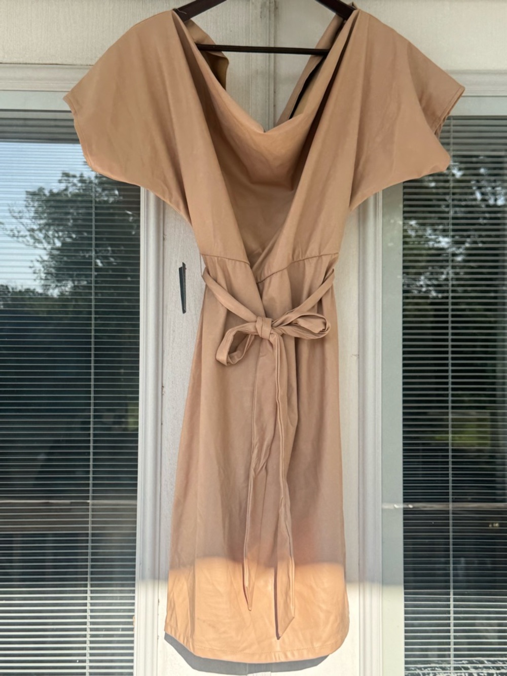 Taupe Wrap Midi Dress with Tie Waist